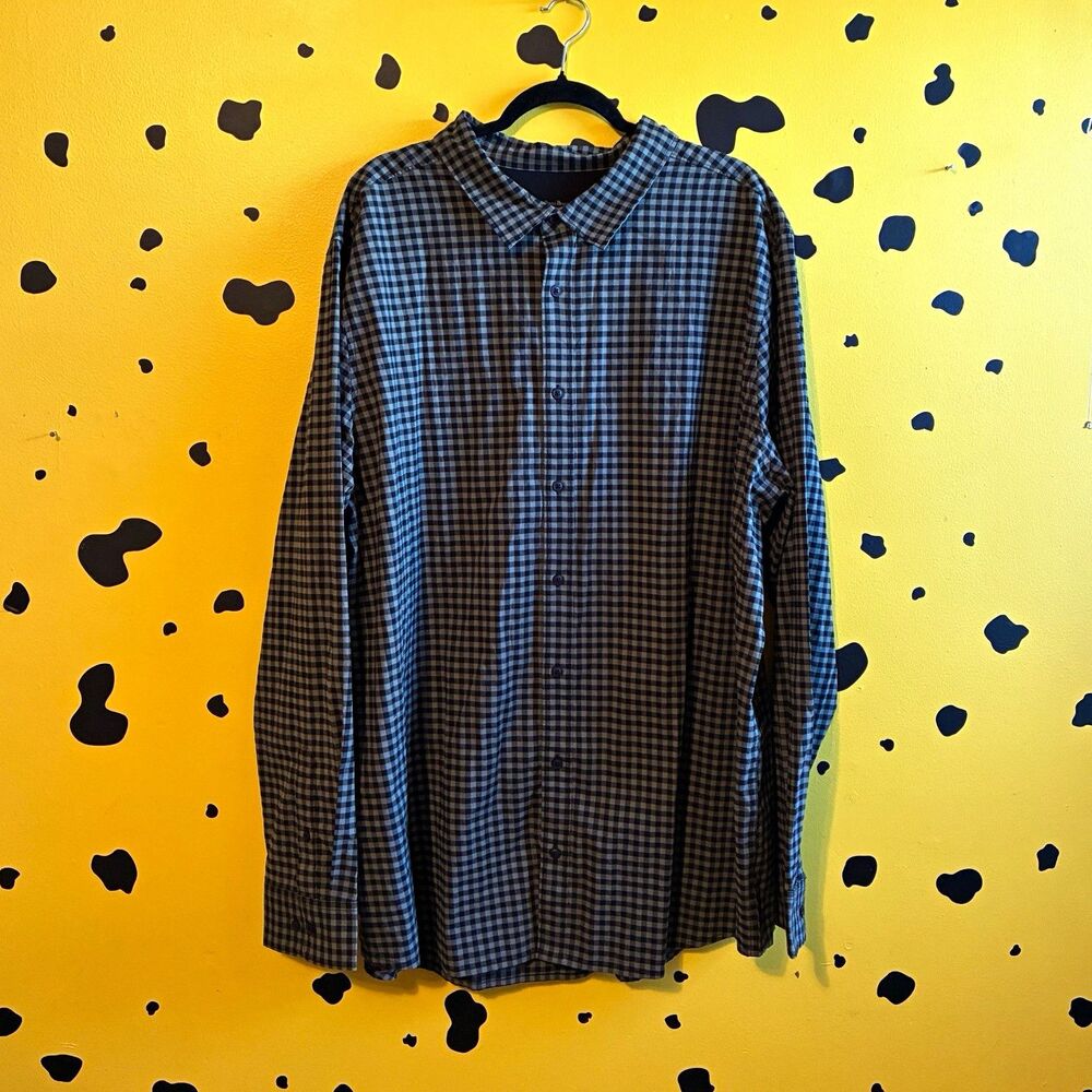 Fresh Clean Threads Mens  3XL Tall Black Navy Gingham Long Sleeve Button Up